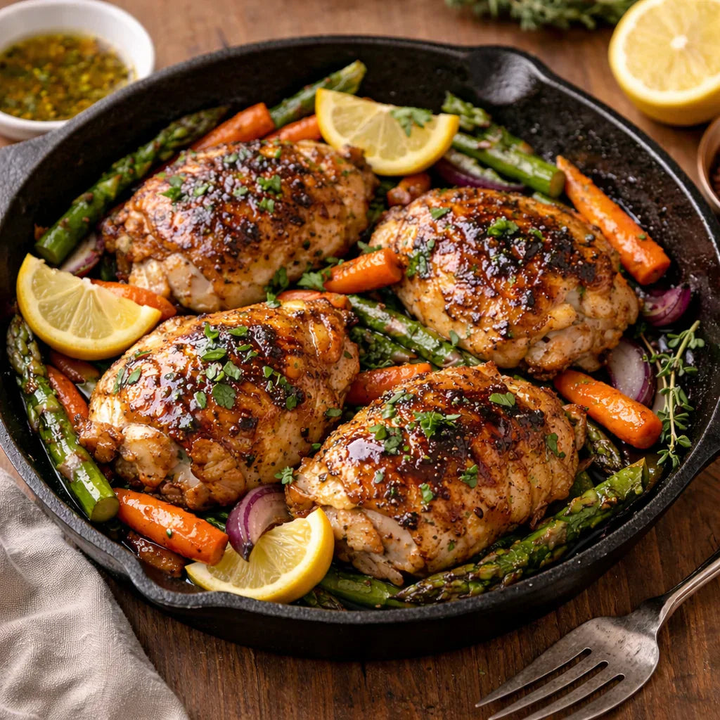 Lemon herb roasted chicken with spring vegetables