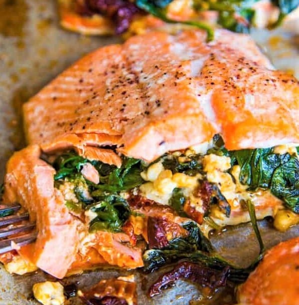 Stuffed Baked Pesto Salmon