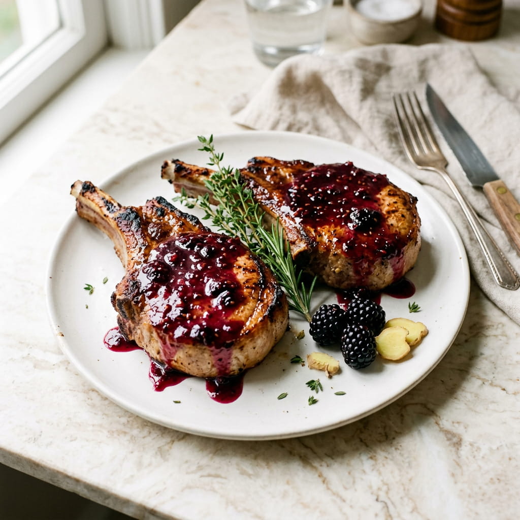 Blackberry Ginger Glazed Pork Chops