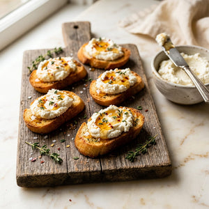 Hot Honey Whipped Ricotta Crostini