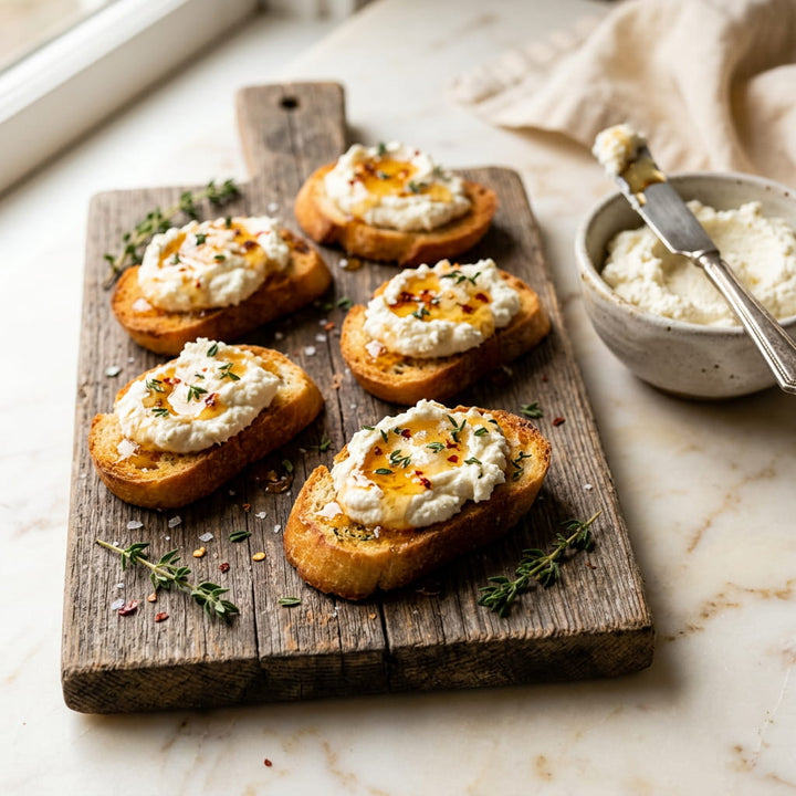 Hot Honey Whipped Ricotta Crostini