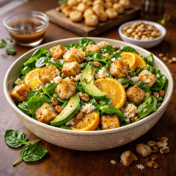Spinach, Orange & Goat Cheese Salad with a Sweet and Spicy Balsamic Dressing