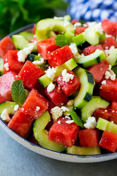 Watermelon Peach Balsamic Feta Salad