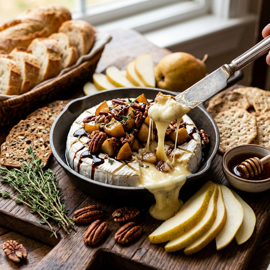 Cinnamon Pear Balsamic Baked Brie