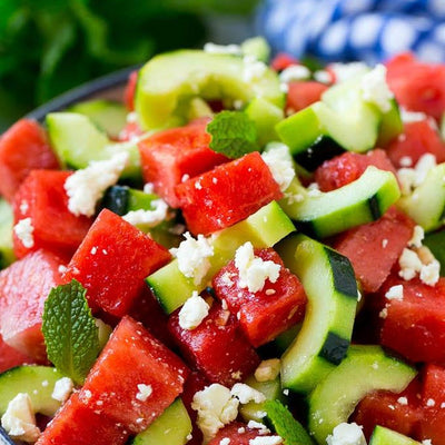 Watermelon Peach Balsamic Feta Salad
