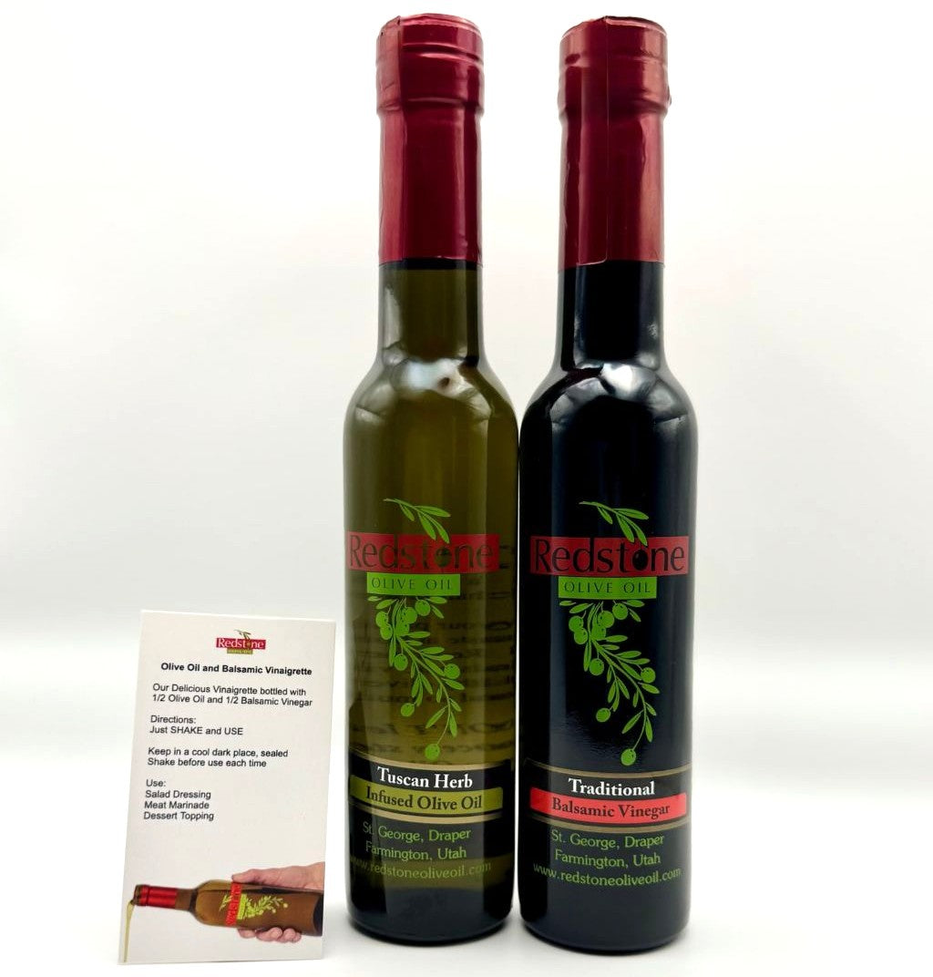 Deluxe Gift Set - Tuscan Herb Olive Oil & Traditional Vinegar with Tuscan Herb Olive Oil and Traditional Vinegar 200 mL each bottle