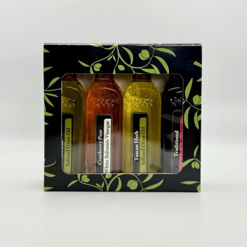 Olive Oil and Vinegar Sampler Gift Set with Tuscan Herb Olive Oil Cranberry Pear Vnegar Garlic Olive Oil and Traditional Vinegar