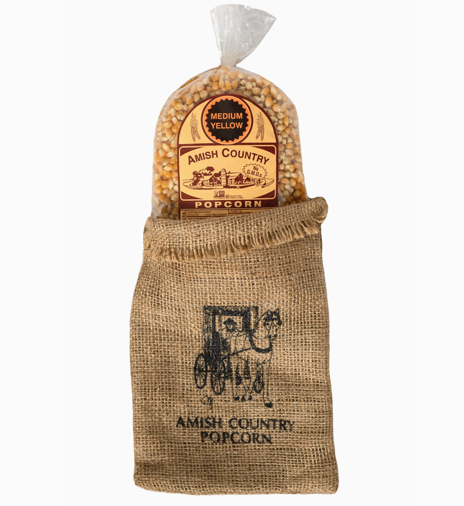 Amish Burlap Bag of Yellow Popcorn