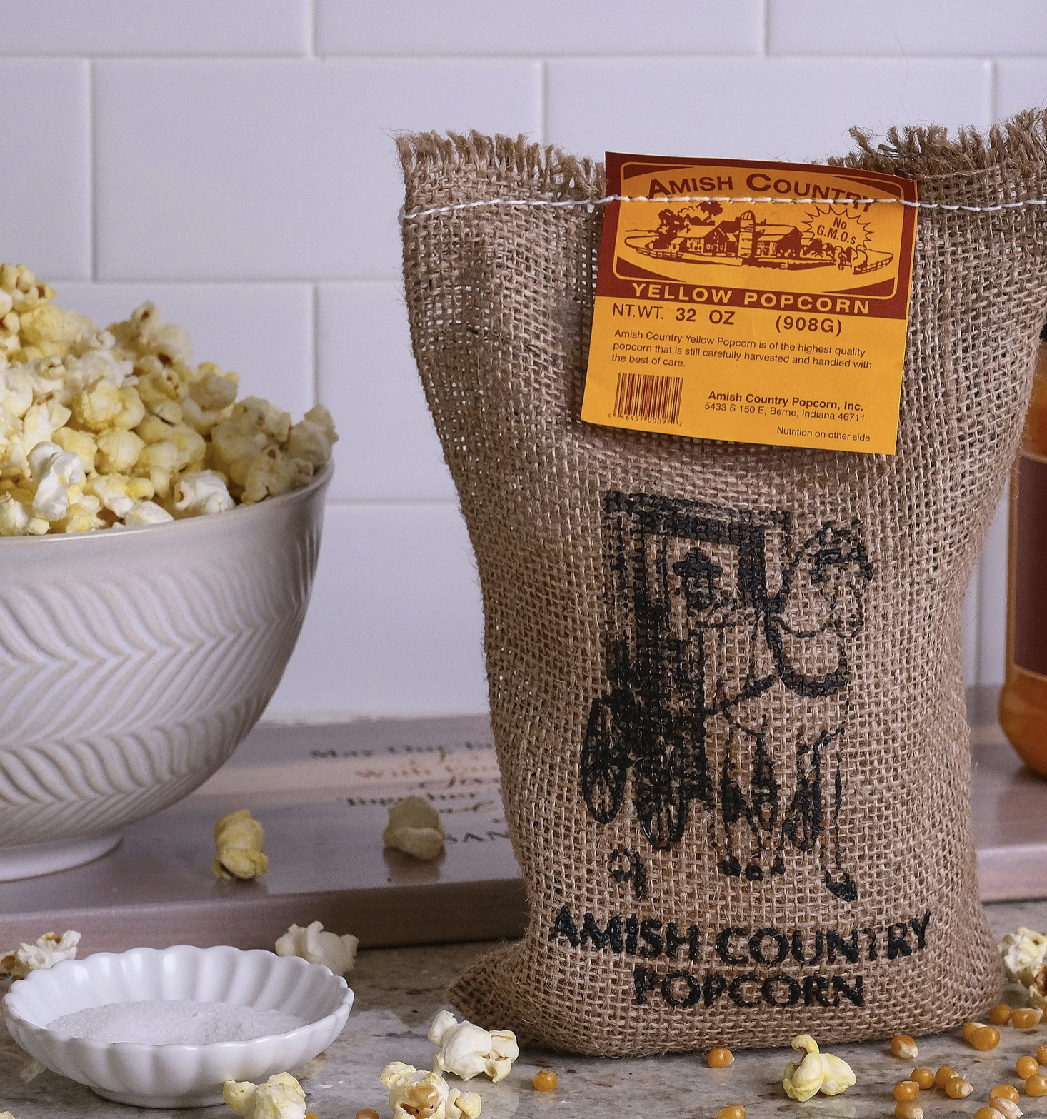 Amish Burlap Bag of Yellow Popcorn