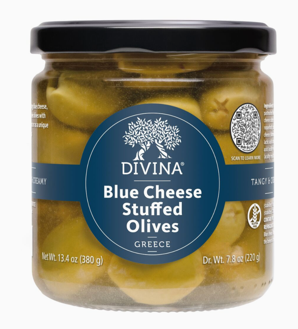 Blue Cheese Stuffed Olives in a jar