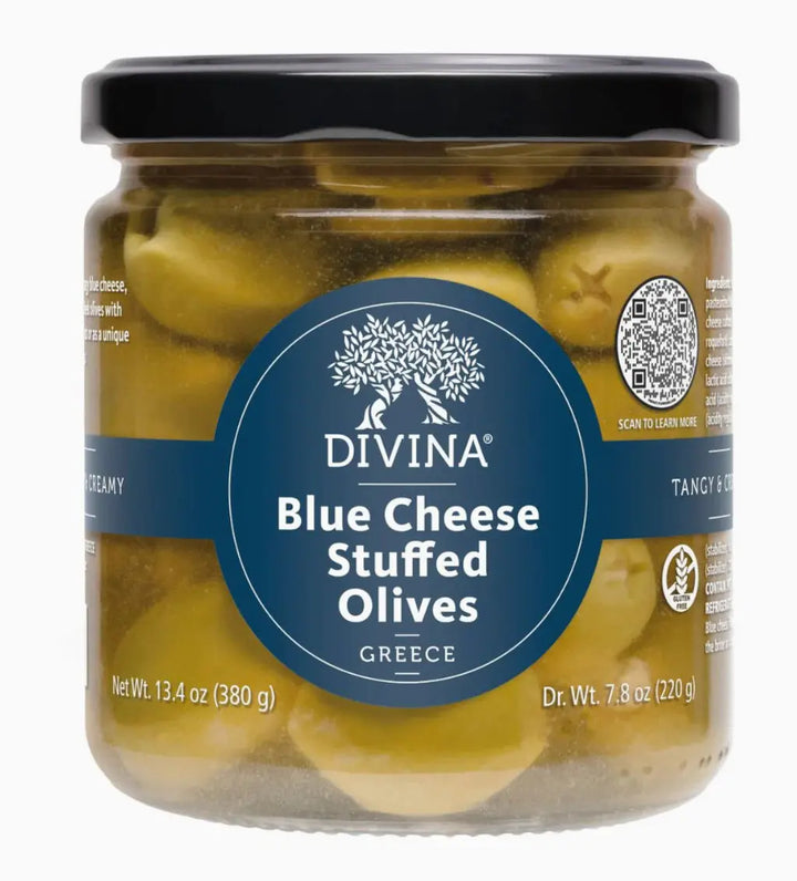 Blue Cheese Stuffed Olives in a jar