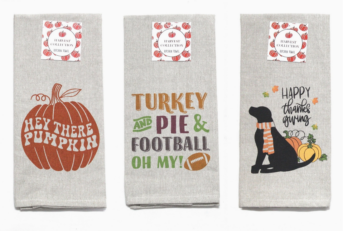 Fall Harvest Saying Tea Towel