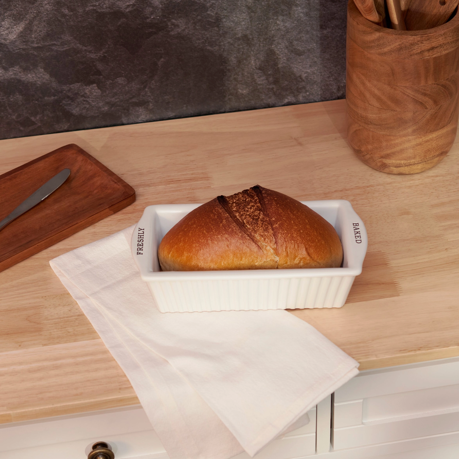 Freshly Baked Stoneware Loaf Pan