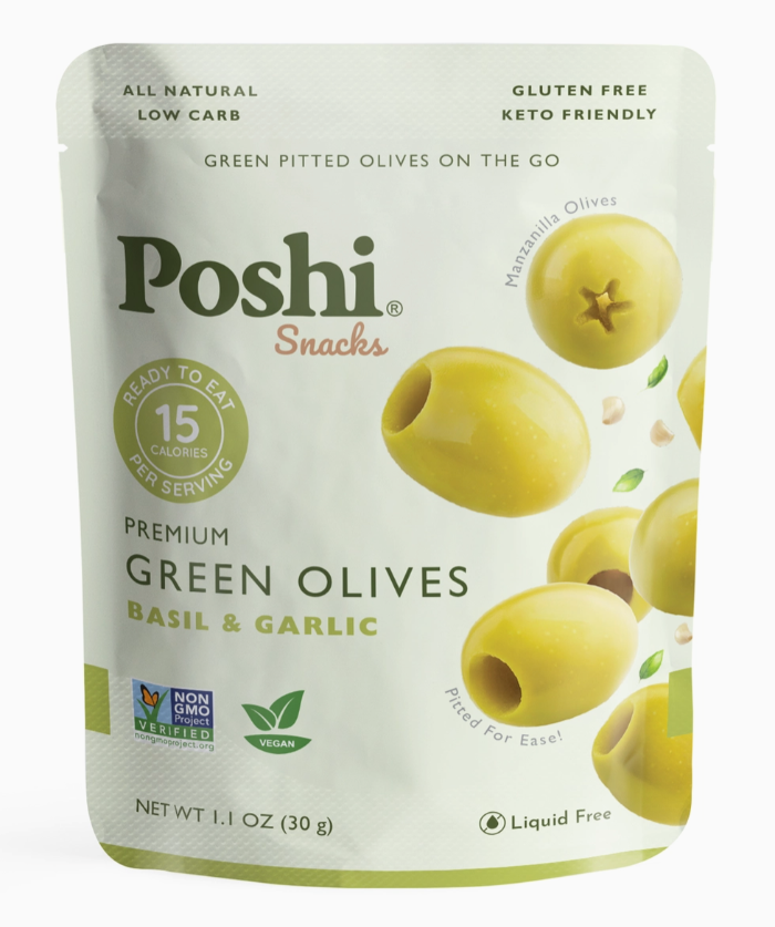 Green Olives Basil & Garlic pouch front