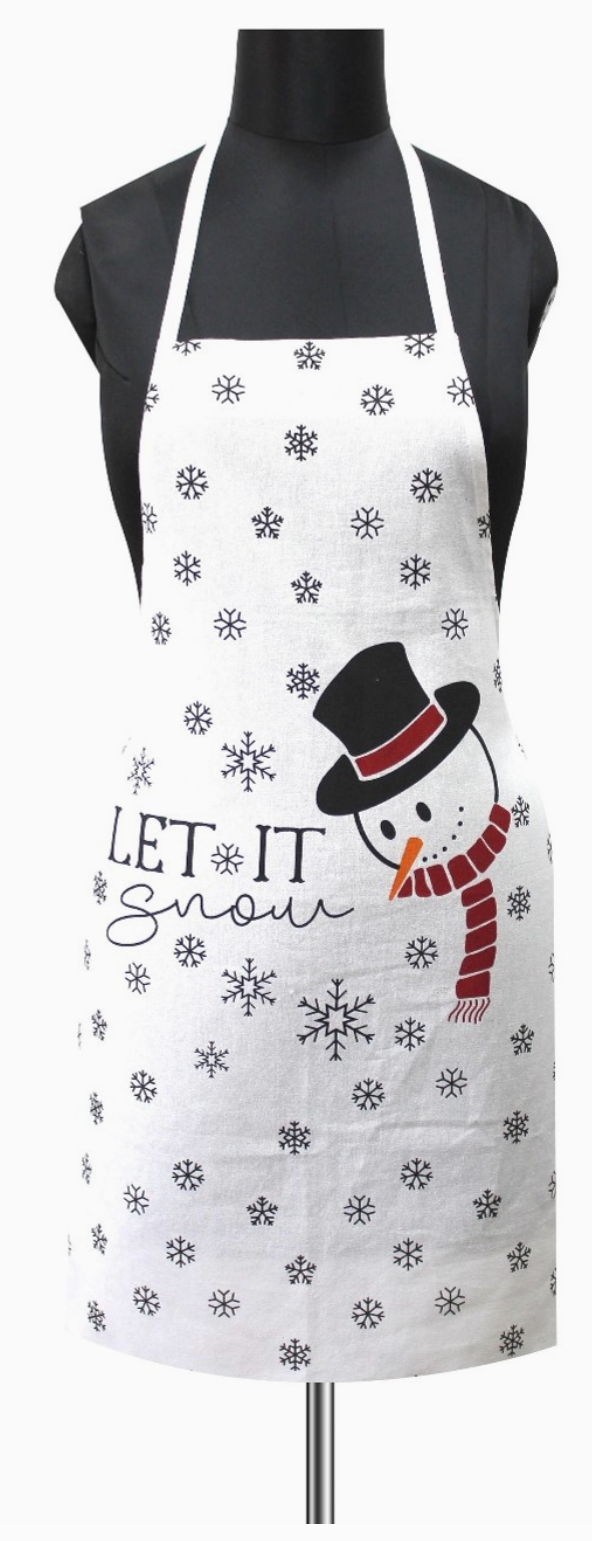 Let it Snow Apron with snowman and snowflakes