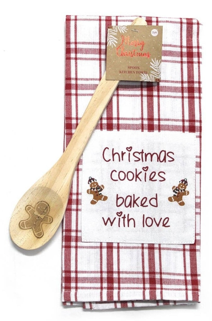 Holiday Towel and Spoon - Christmas Cookies Baked with Love