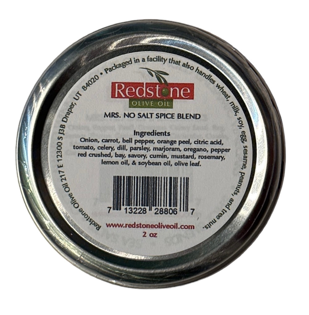 Mrs. No Salt Spice Blend back in a tin container