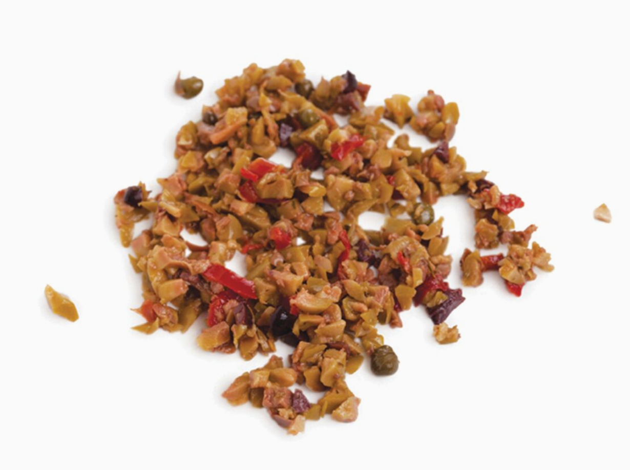 olive bruschetta on plain paper