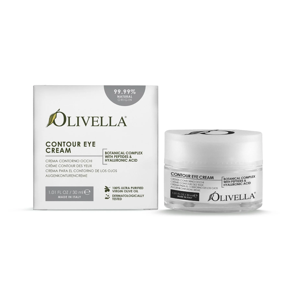 Olivella contour eye cream box and jar