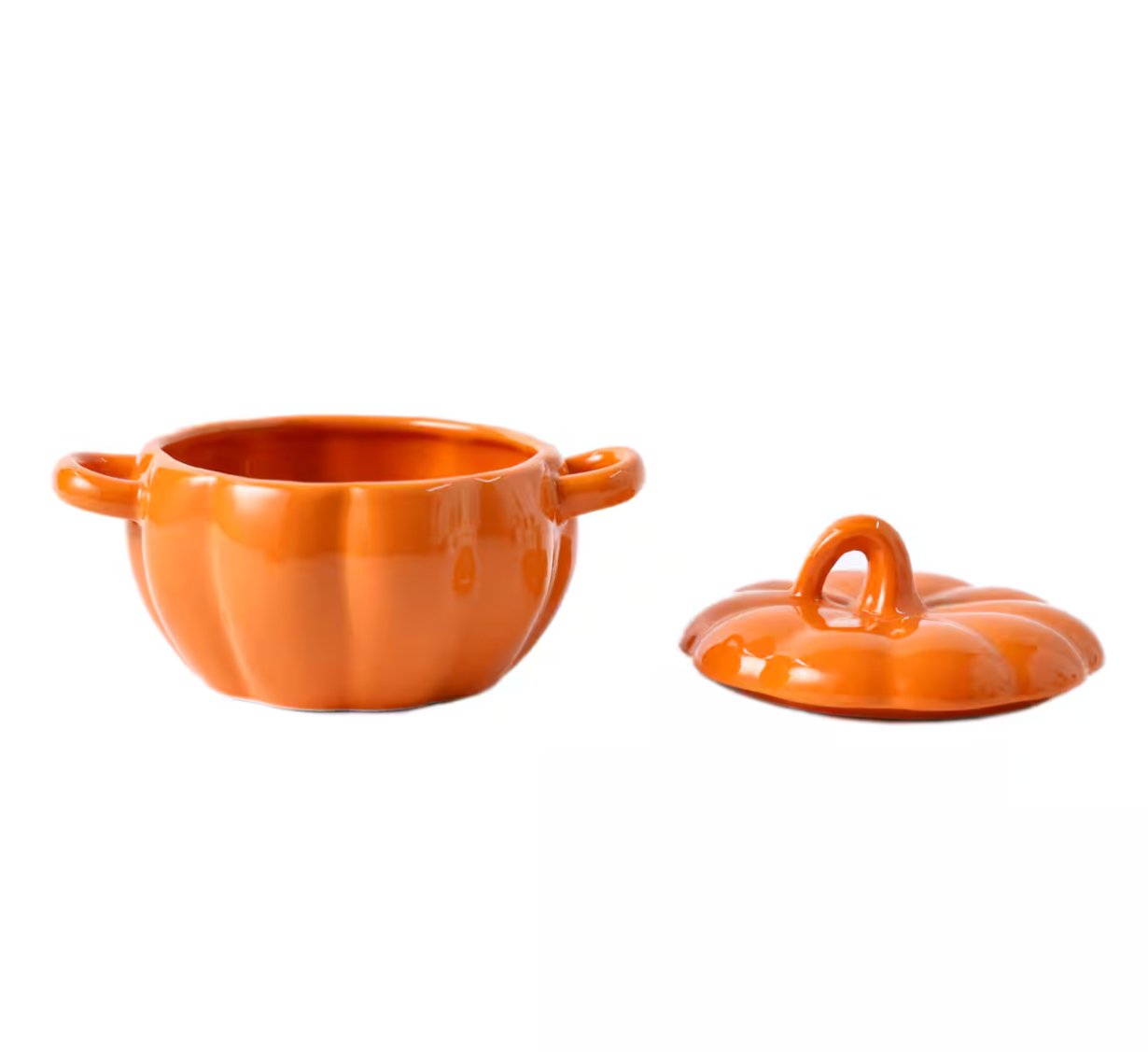Orange Pumpkin Ceramic Baking Dish open