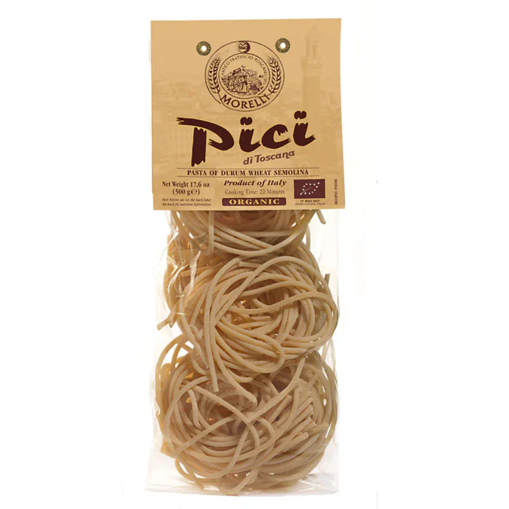 Redstone Pici di Toscana Organic pasta bag — ancient Tuscan hand-rolled pasta from Siena, certified organic, just 2 ingredients