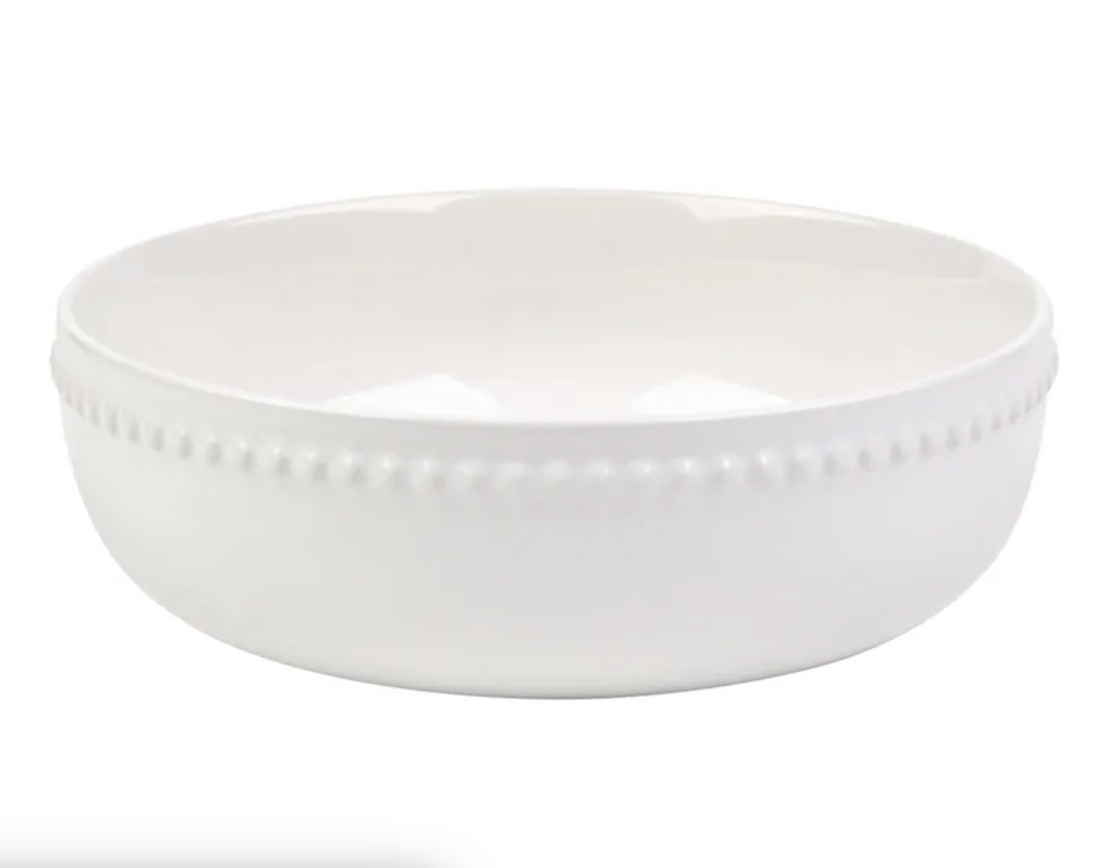 Large White Beaded Stoneware Serving Bowl