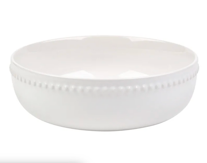 Large White Beaded Stoneware Serving Bowl