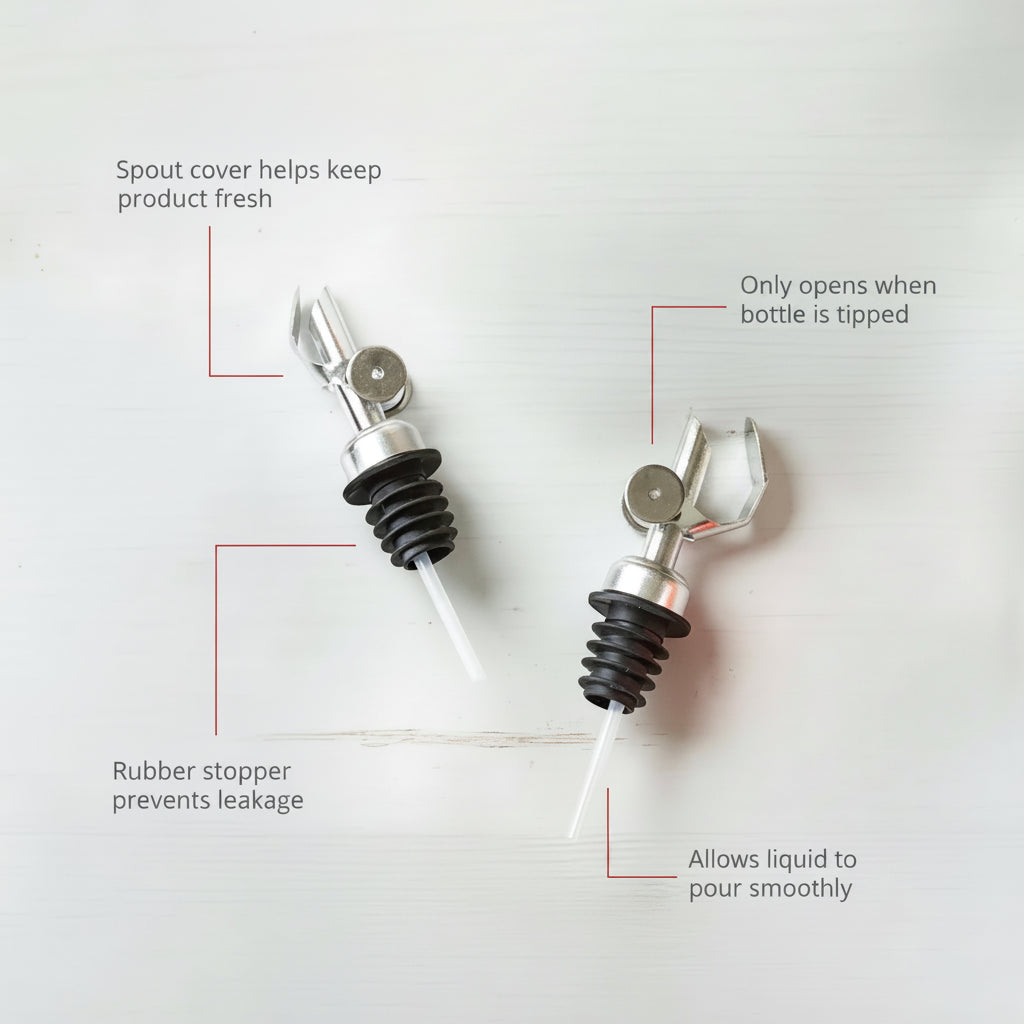 bottle stoppers with labeled features on a white background