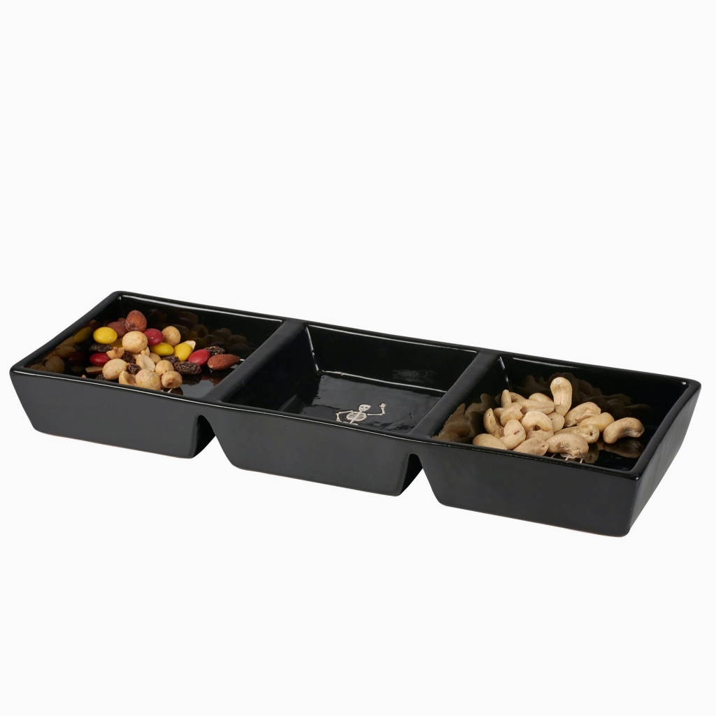 Skeletons Tidbit Stoneware Tray with nuts