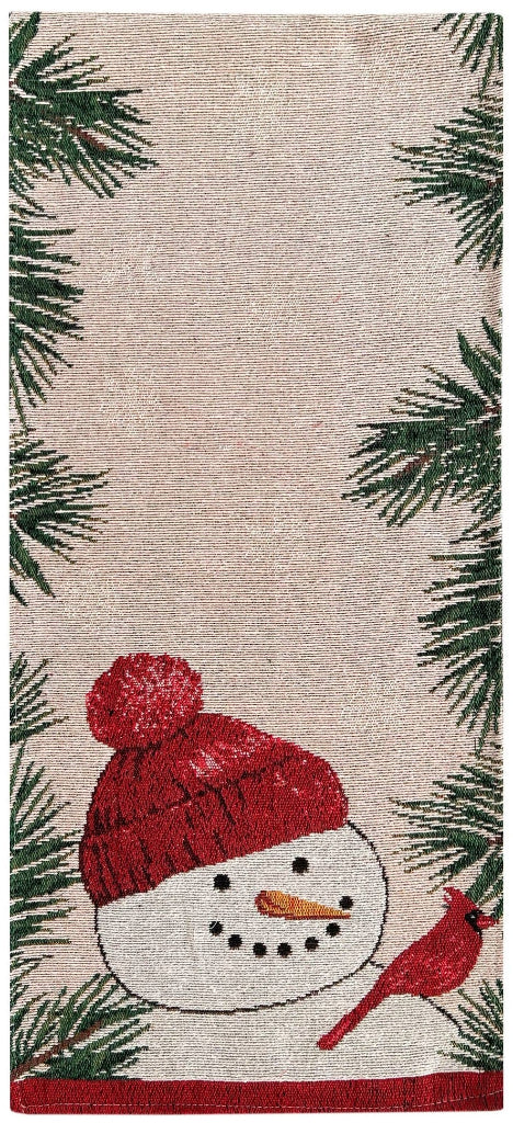 Snowman Tapestry Table Runner closeup