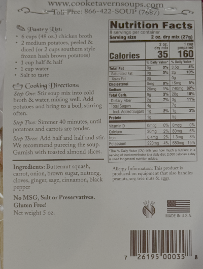 Sweet_Annie_s_Butternut_Squash_Bisque_back with nutrition