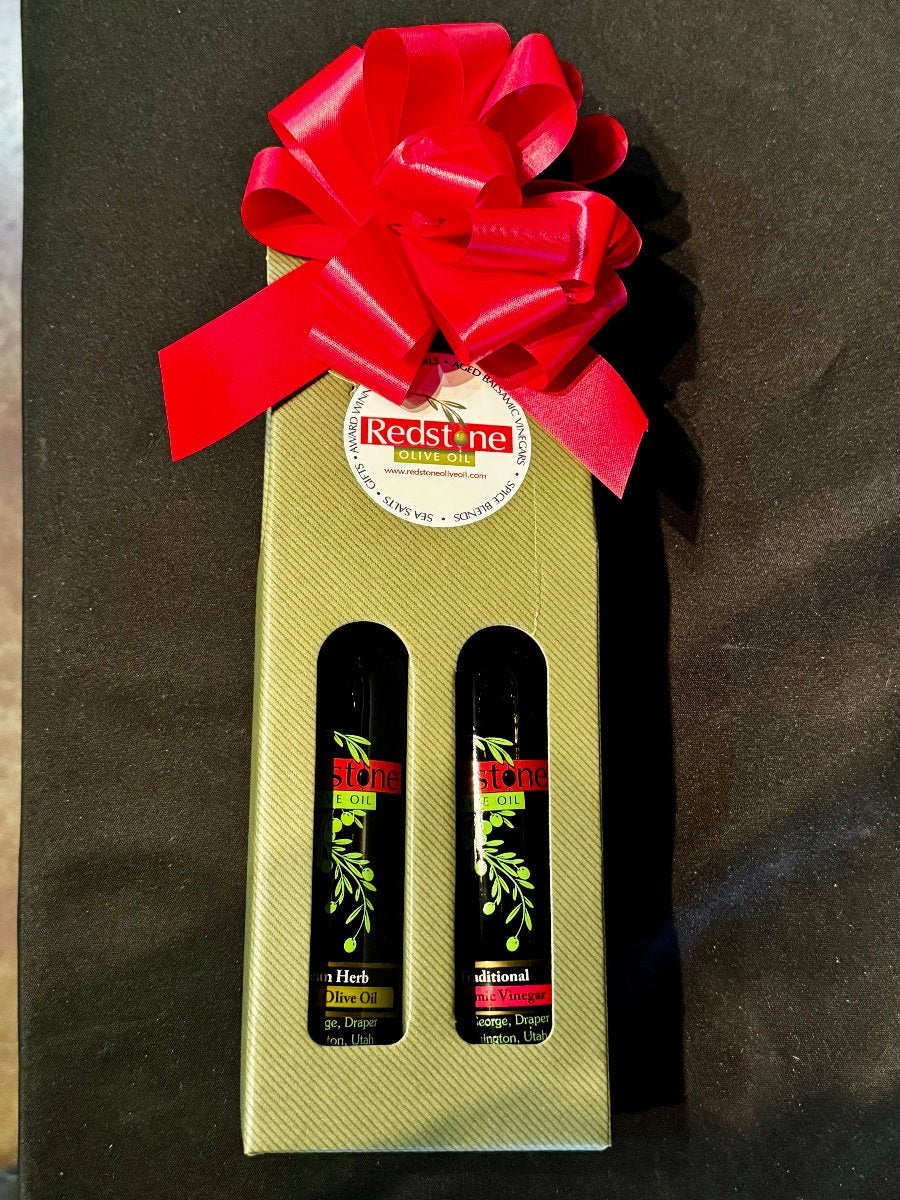 Tuscan Herb Olive Oil and Traditional vinegar bottles 200 mL in a sage gift box