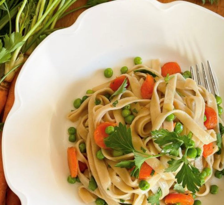 Tuscan Fettuccini in bowl with veggies