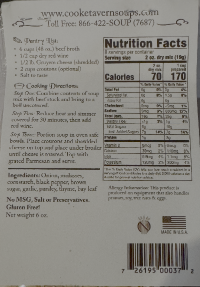 Voila French Onion Soup Mix back with nutrition