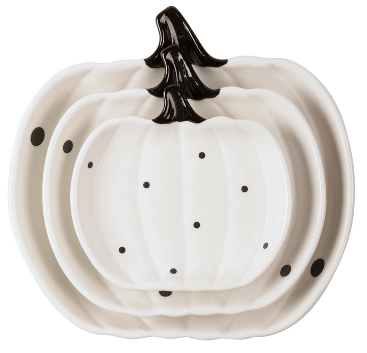 White Pumpkin Stoneware Plates black dots set of 3 sizes