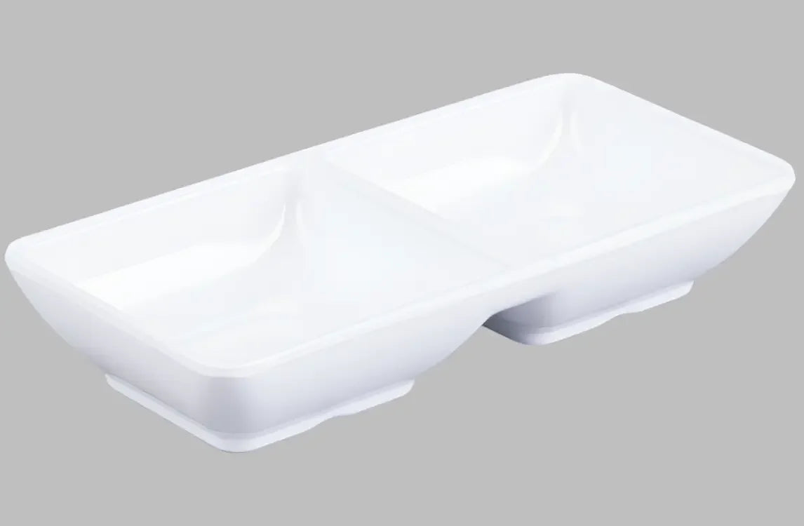 White Ceramic Divided Double Ramekin Sauce Dish