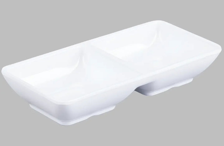 White Ceramic Divided Double Ramekin Sauce Dish