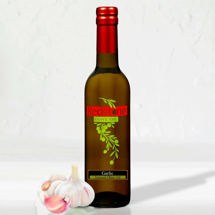 Redstone garlic infused olive oil — bold garlic flavor for cooking, dipping, and dressings