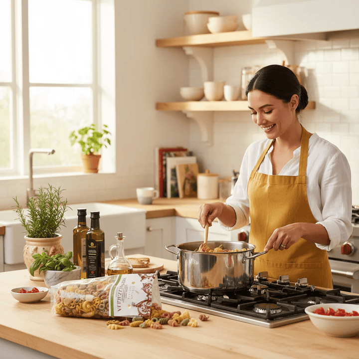 Lady cooking bag of Monnezzaglia Leftovers Organic in Kitchen