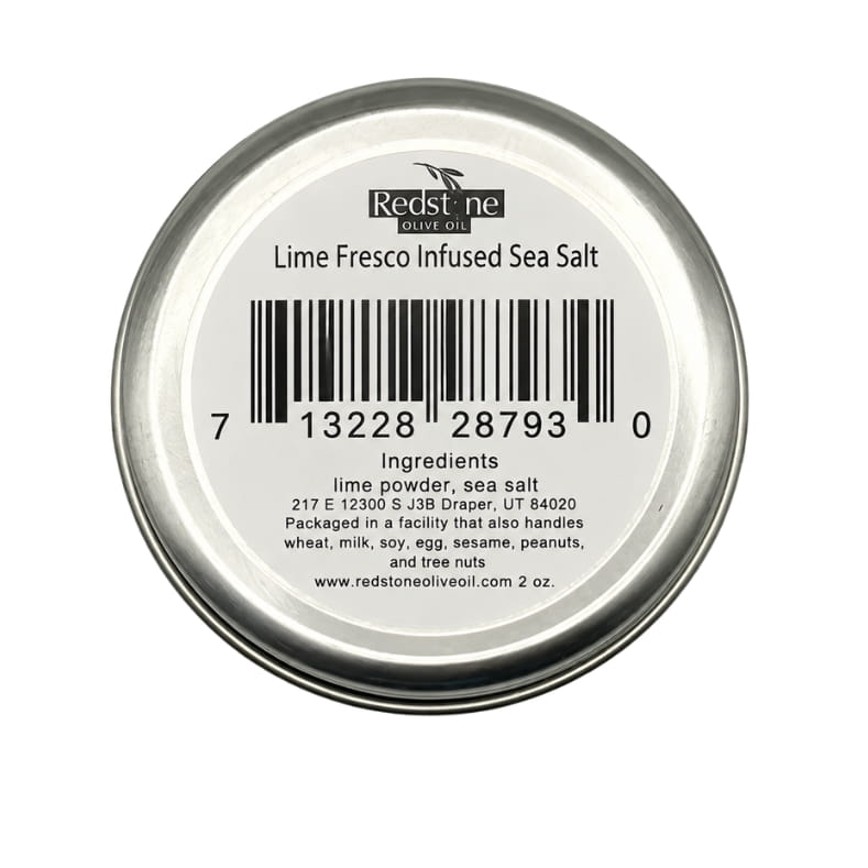 Redstone Lime Fresco Sea Salt bottom label showing barcode, ingredients: lime powder, sea salt — 2 oz tin