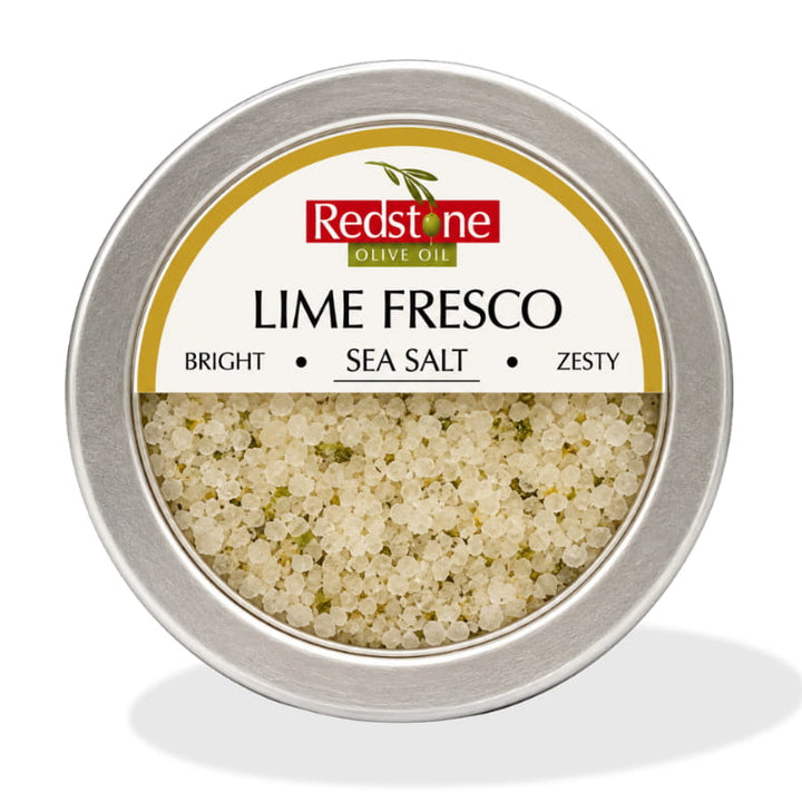 Redstone Lime Fresco Sea Salt front tin label — Bright · Sea Salt · Zesty — all natural, no preservatives