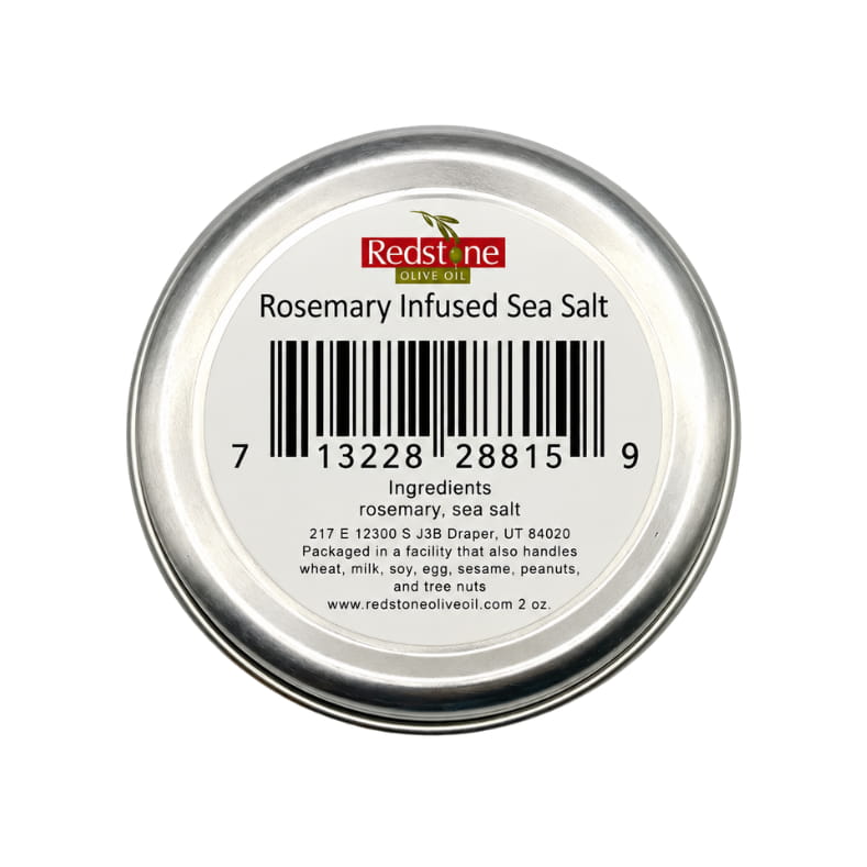 Redstone Rosemary Sea Salt bottom label showing barcode, ingredients: rosemary, sea salt — 2 oz tin