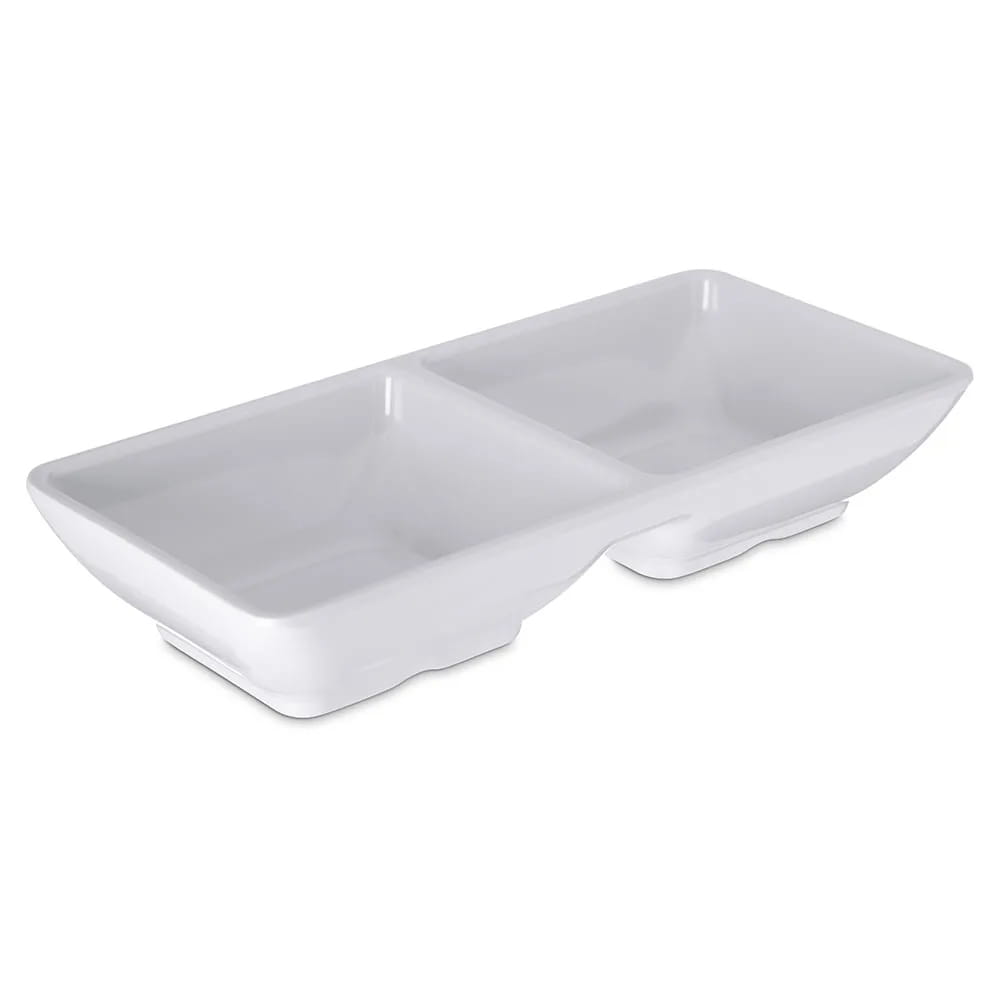 White melamine two-compartment dipping dish for olive oil and balsamic vinegar